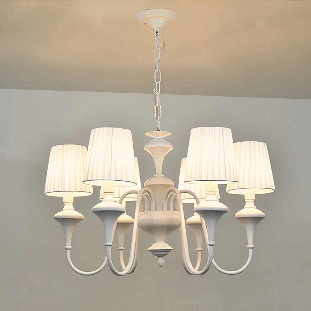 Lustre — Blanc en métal et tissu au design baroque moderne