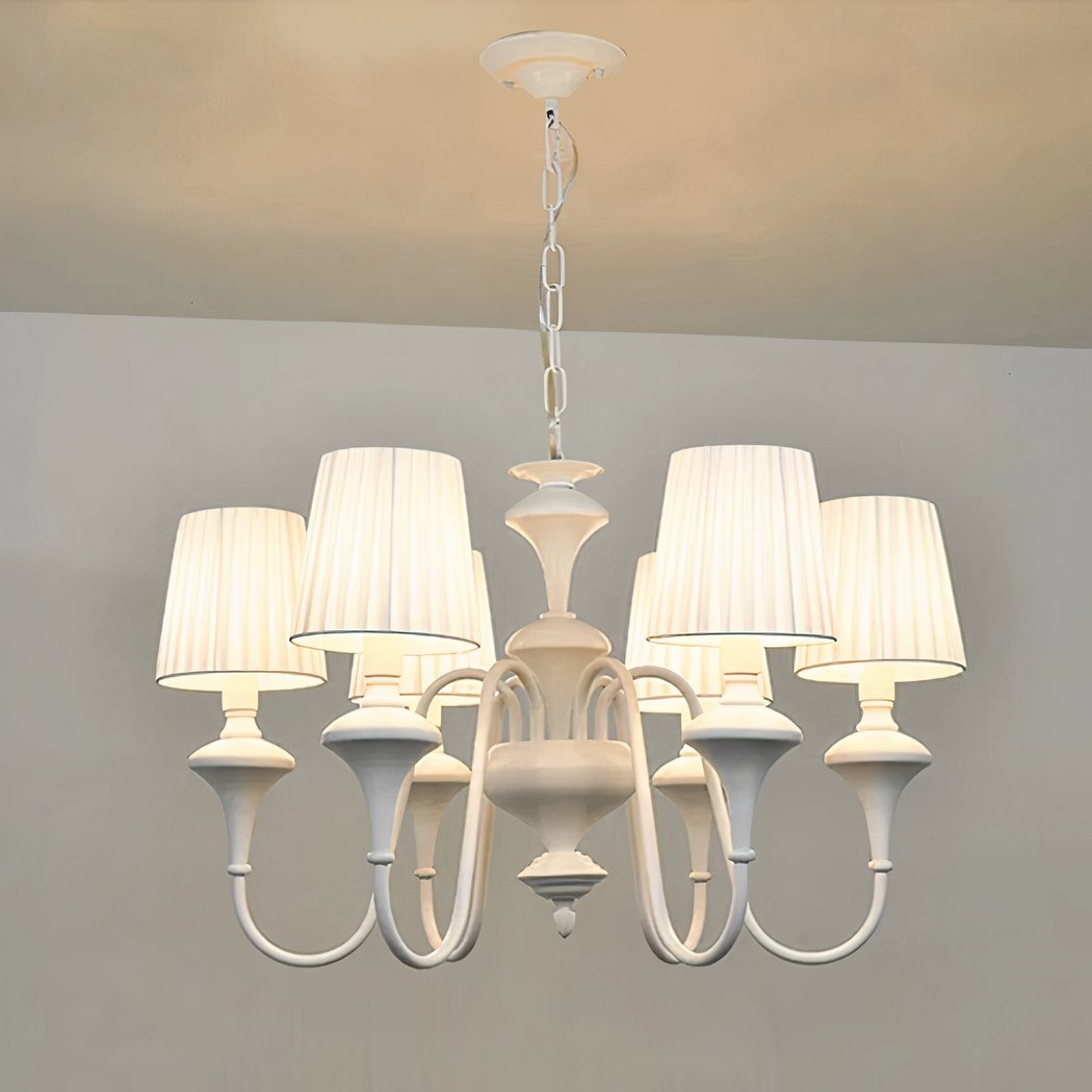 Lustre — Blanc en métal et tissu au design baroque moderne