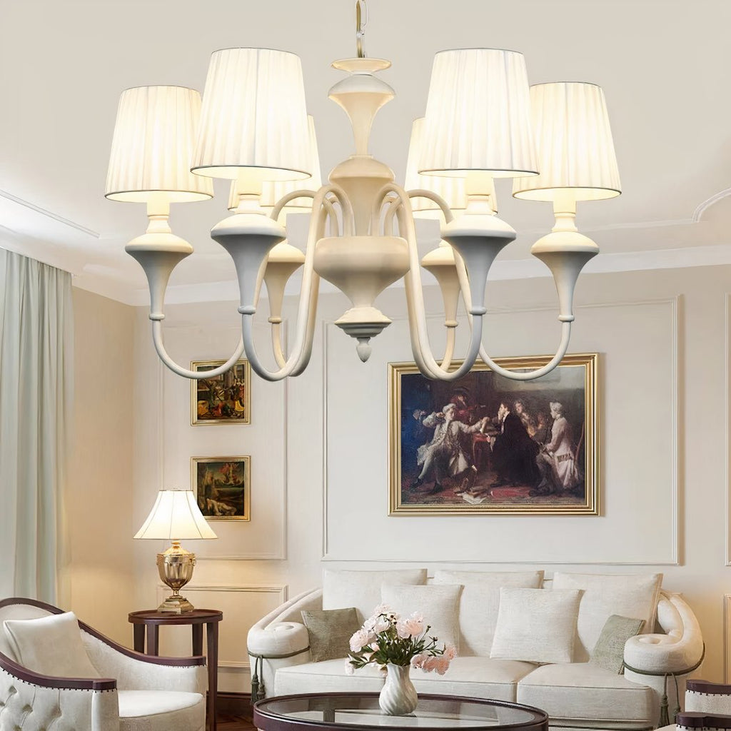 Lustre — Blanc en métal et tissu au design baroque moderne