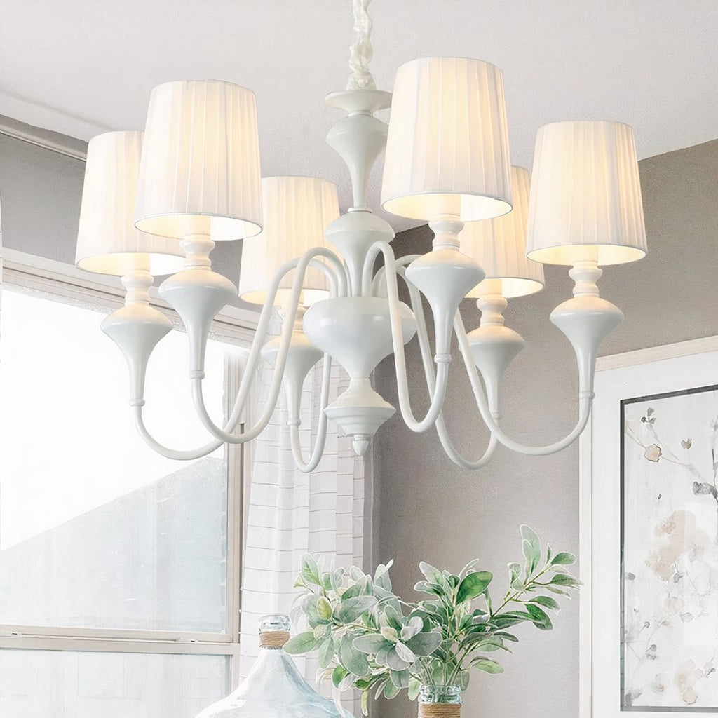 Lustre — Blanc en métal et tissu au design baroque moderne