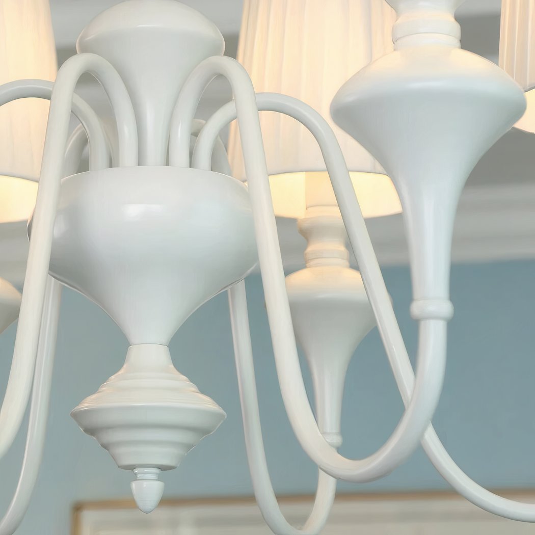 Lustre — Blanc en métal et tissu au design baroque moderne