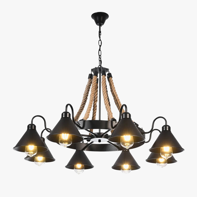 Lustre Industriel Ambroise Brume en Corde Tressée et Métal