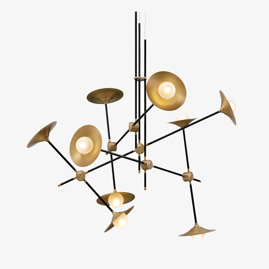 Lustre — Design à LED avec branches articulées et lampes dorées Modern