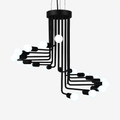 Lustre — Design noir avec plusieurs branches en forme d'escalier