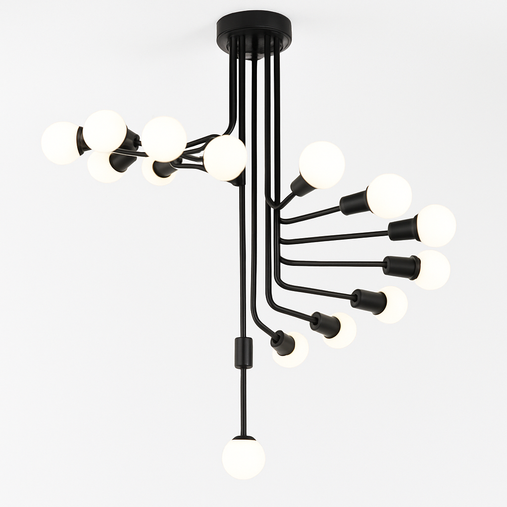 Lustre — Design noir avec plusieurs branches en forme d'escalier