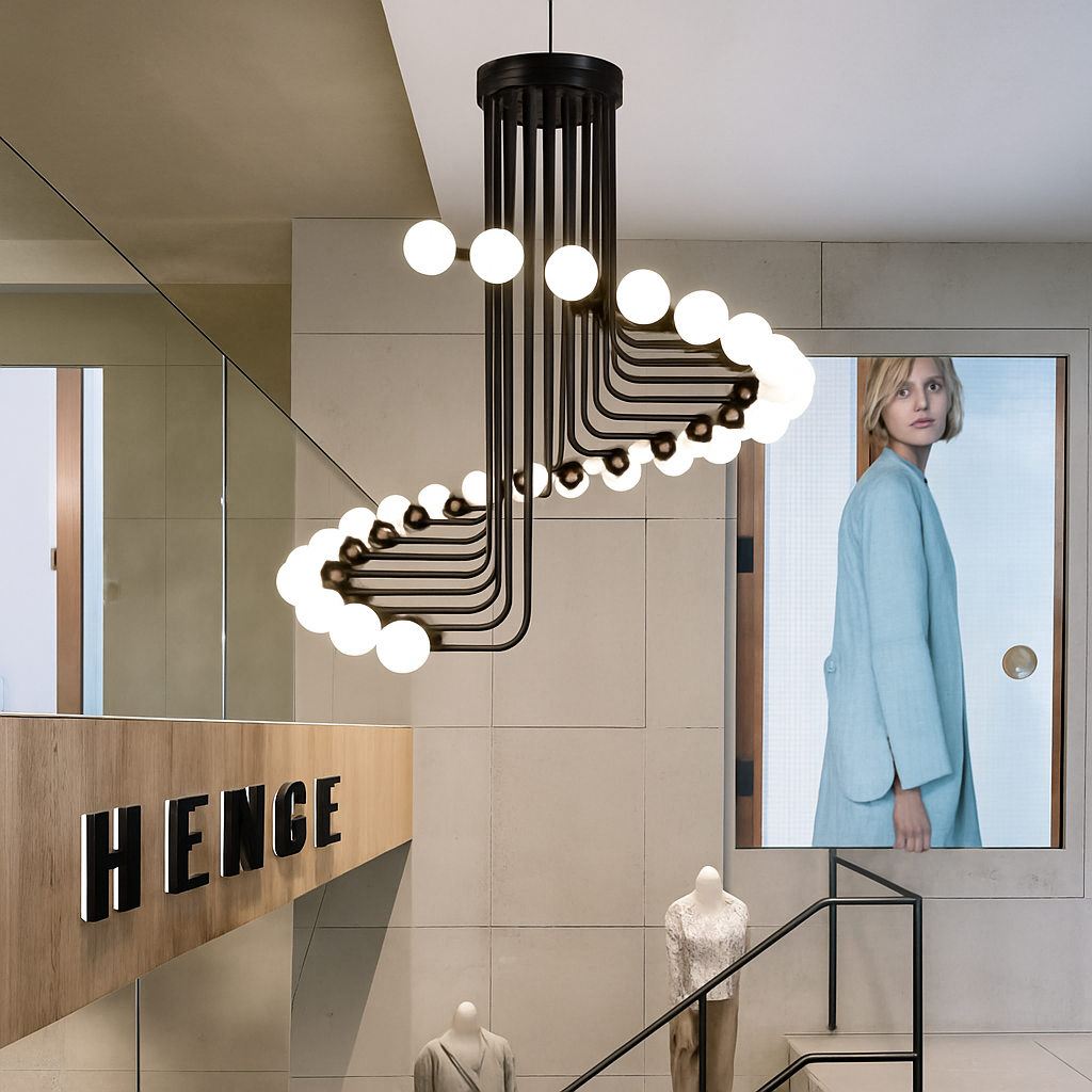 Lustre — Design noir avec plusieurs branches en forme d'escalier