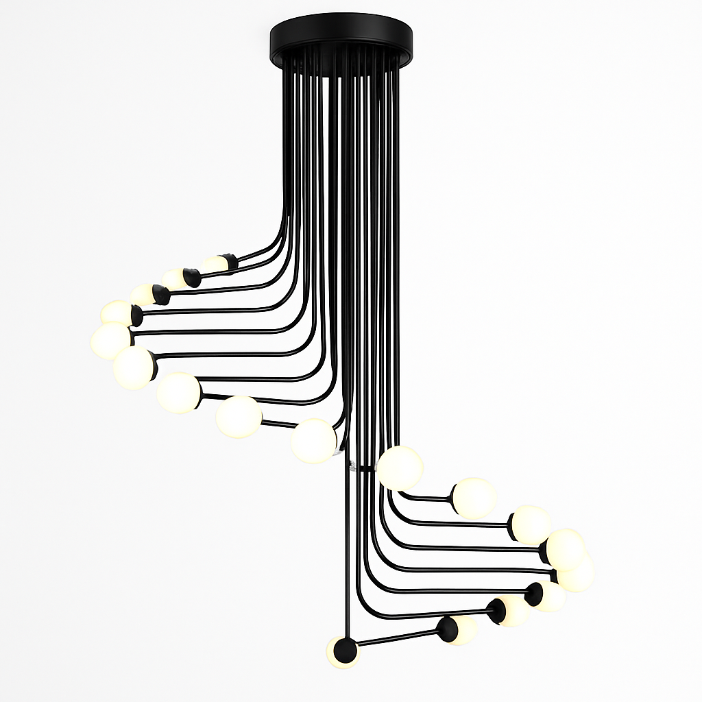 Lustre — Design noir avec plusieurs branches en forme d'escalier
