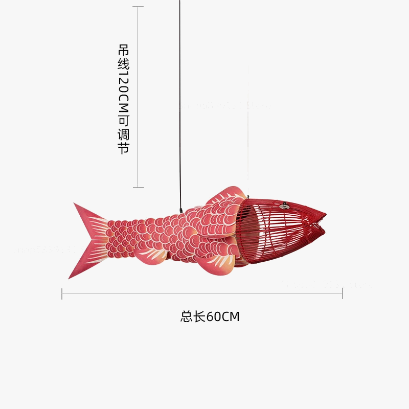 Lustre — En bambou style chinois créatif avec gros poisson