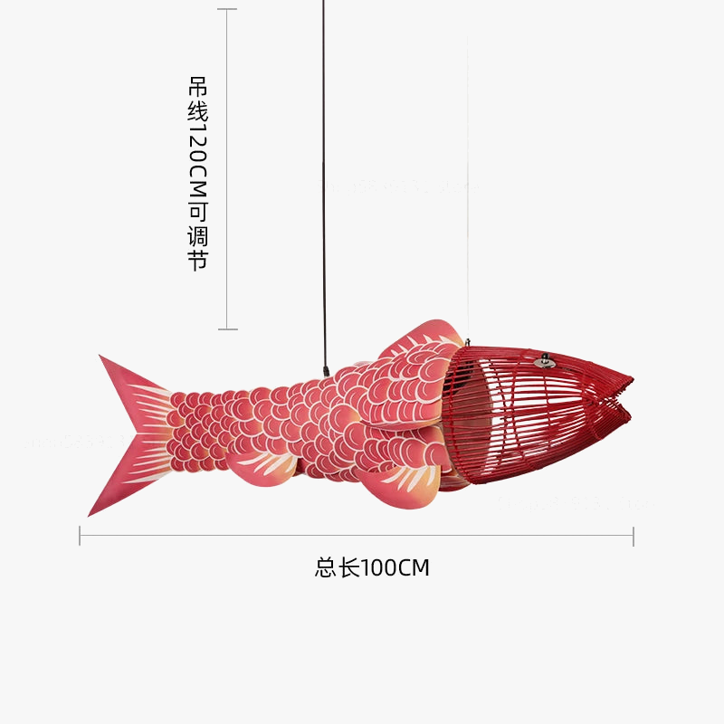 Lustre — En bambou style chinois créatif avec gros poisson