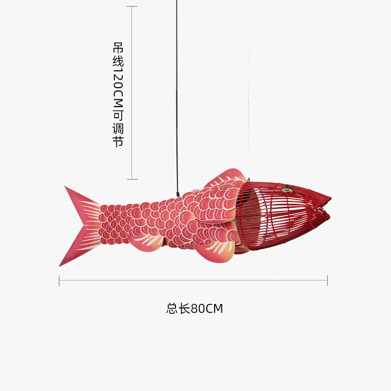 Lustre — En bambou style chinois créatif avec gros poisson