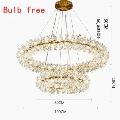 Suspension — En cristal de fleur moderne Suspension lustres LED de luxe pour salon 60 80 100 cm anneaux suspendus suspension