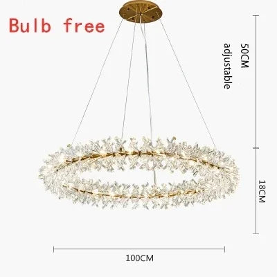 Suspension — En cristal de fleur moderne Suspension lustres LED de luxe pour salon 60 80 100 cm anneaux suspendus suspension