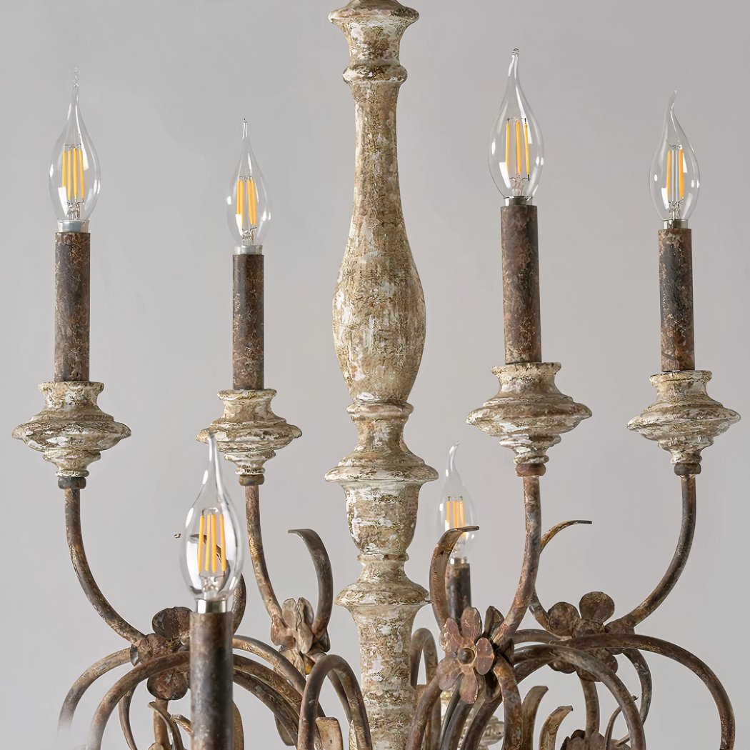 Lustre — En laiton et bois style chandelier à bougies