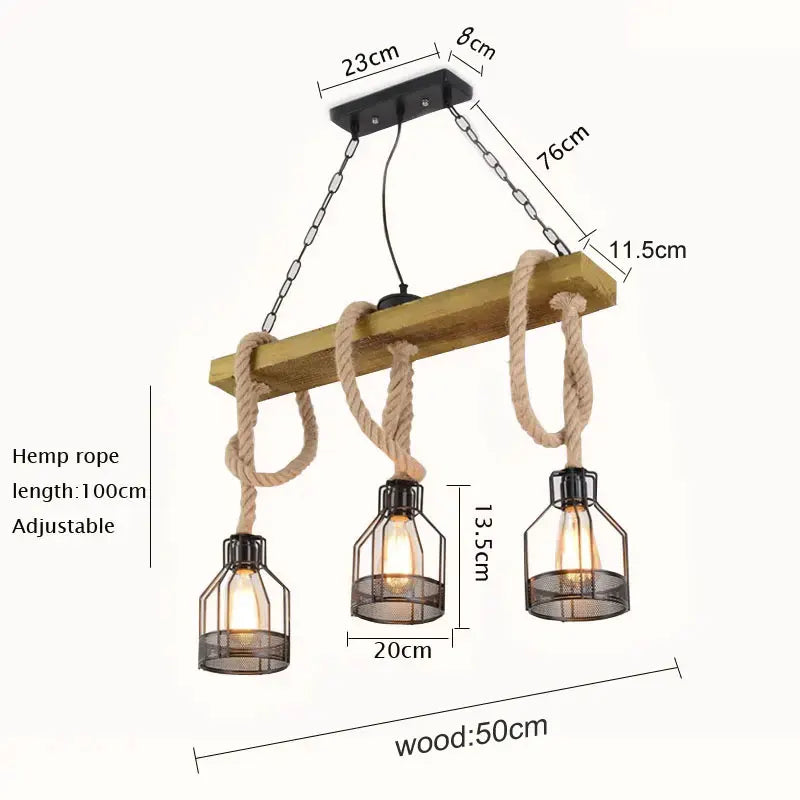 Lustre Industriel Arsène Rivage en Corde de Chanvre et Bois