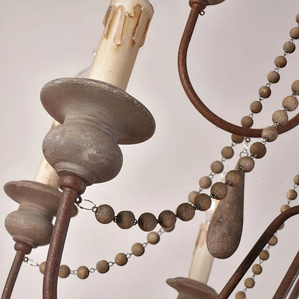 Lustre — Laiton et bois LED style campagnard gris