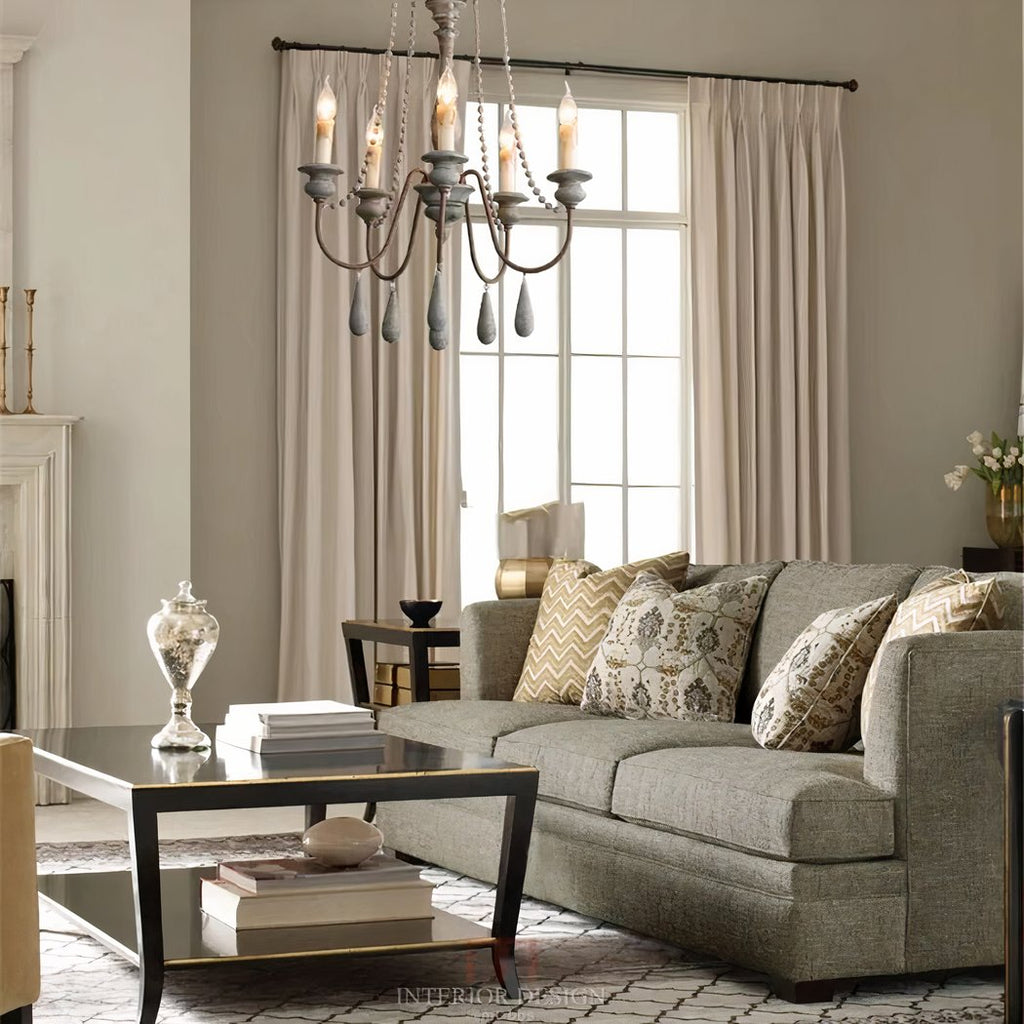 Lustre — Laiton et bois LED style campagnard gris