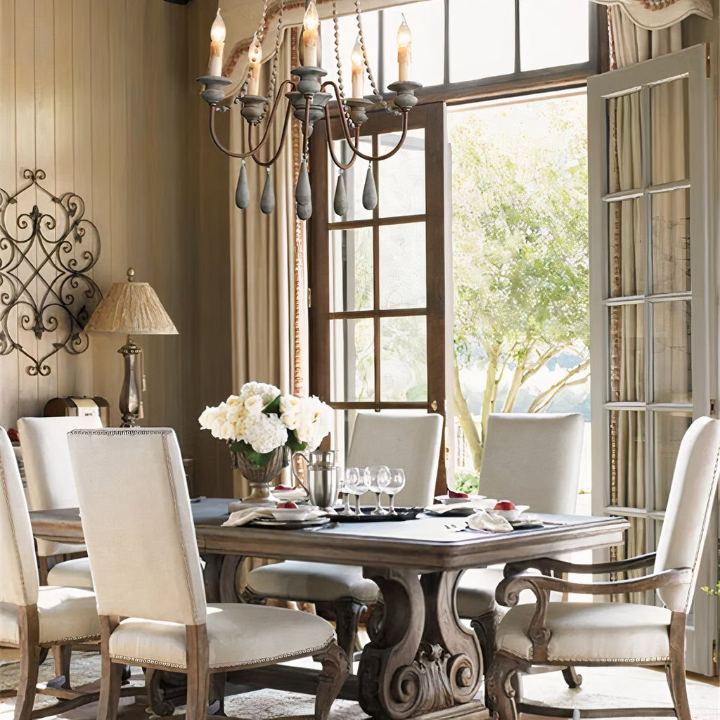 Lustre — Laiton et bois LED style campagnard gris