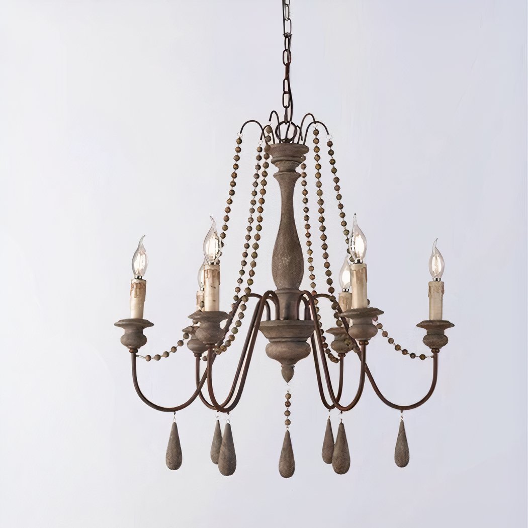 Lustre — Laiton et bois LED style campagnard gris