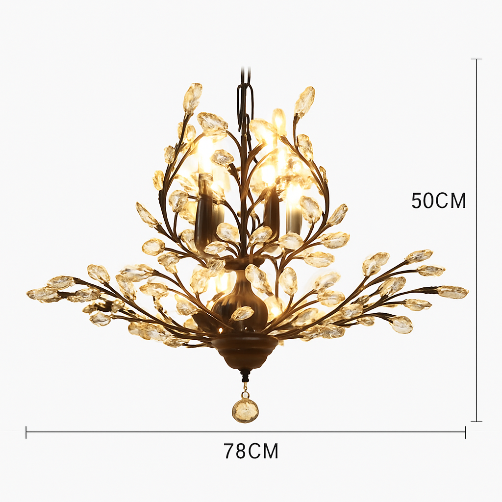 Lustre — LED en cristal doré à feuilles