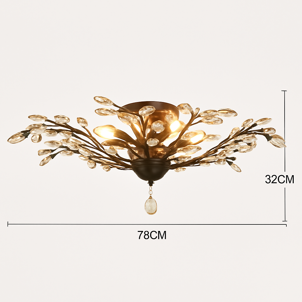 Lustre — LED en cristal doré à feuilles