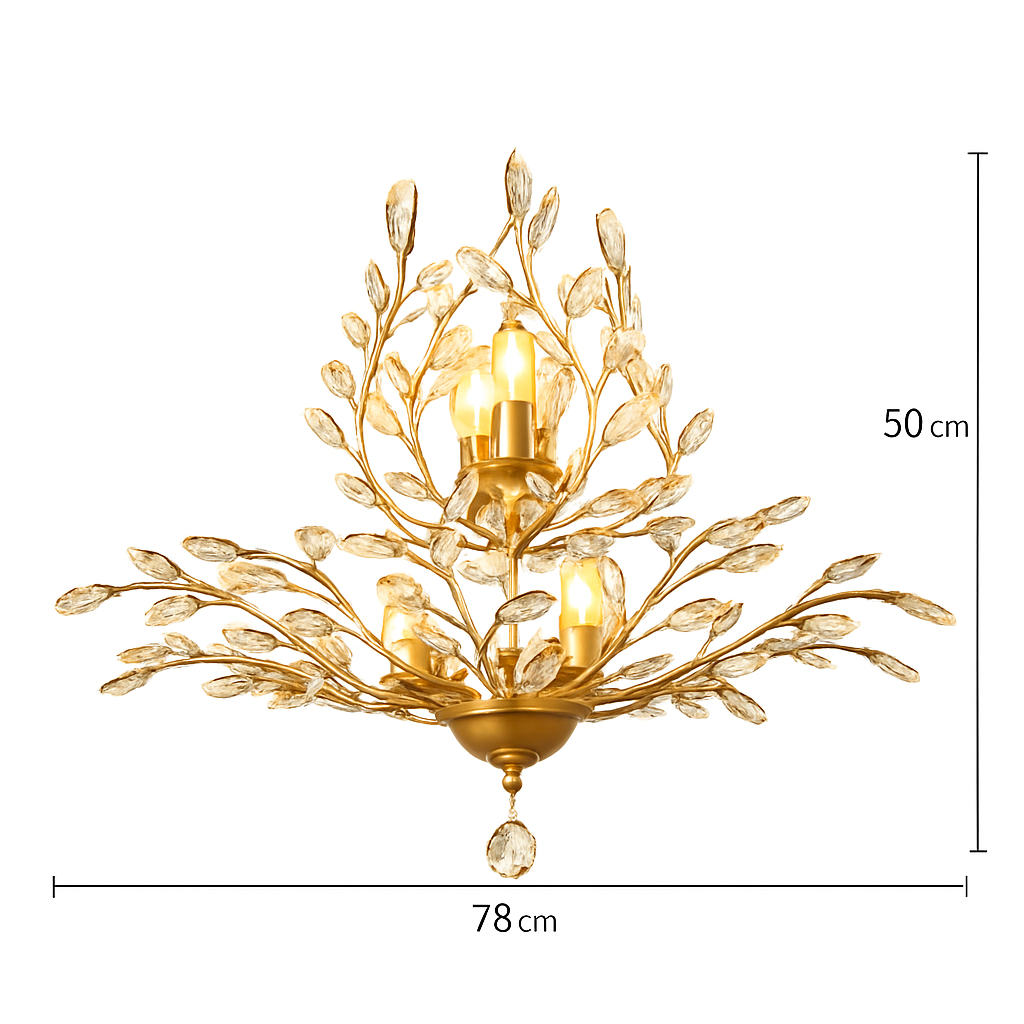 Lustre — LED en cristal doré à feuilles
