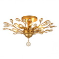 Lustre — LED en cristal doré à feuilles