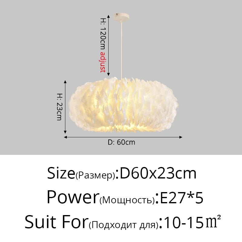 lustre led moderne avec décoration en plume pour intérieur