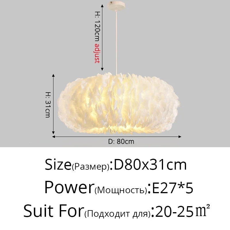 lustre led moderne avec décoration en plume pour intérieur