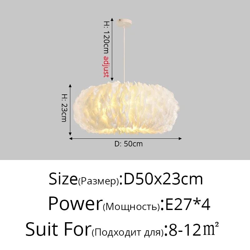 lustre led moderne avec plume décor pour éclairage intérieur