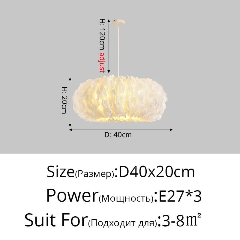 lustre led moderne avec plume décor pour éclairage intérieur