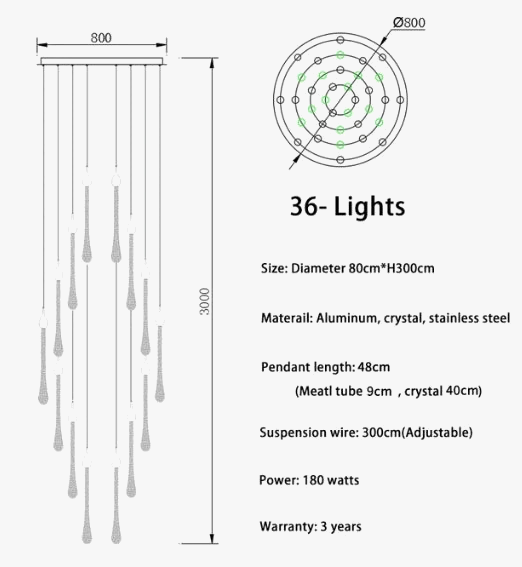 Lustre — LED moderne en cristal pour grand escalier