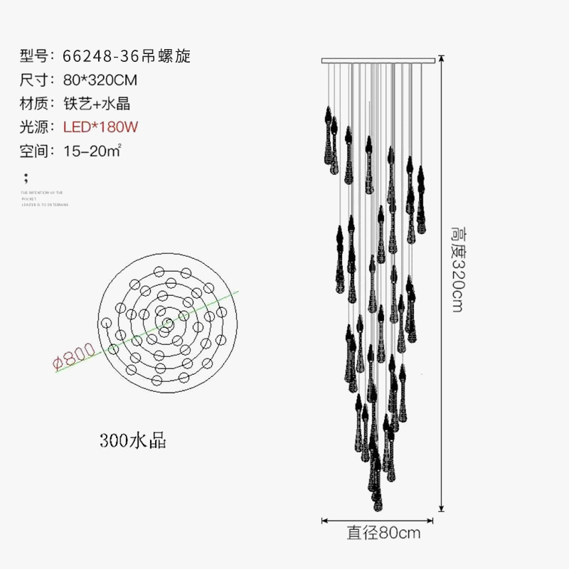 Lustre — LED moderne en cristal pour grand escalier