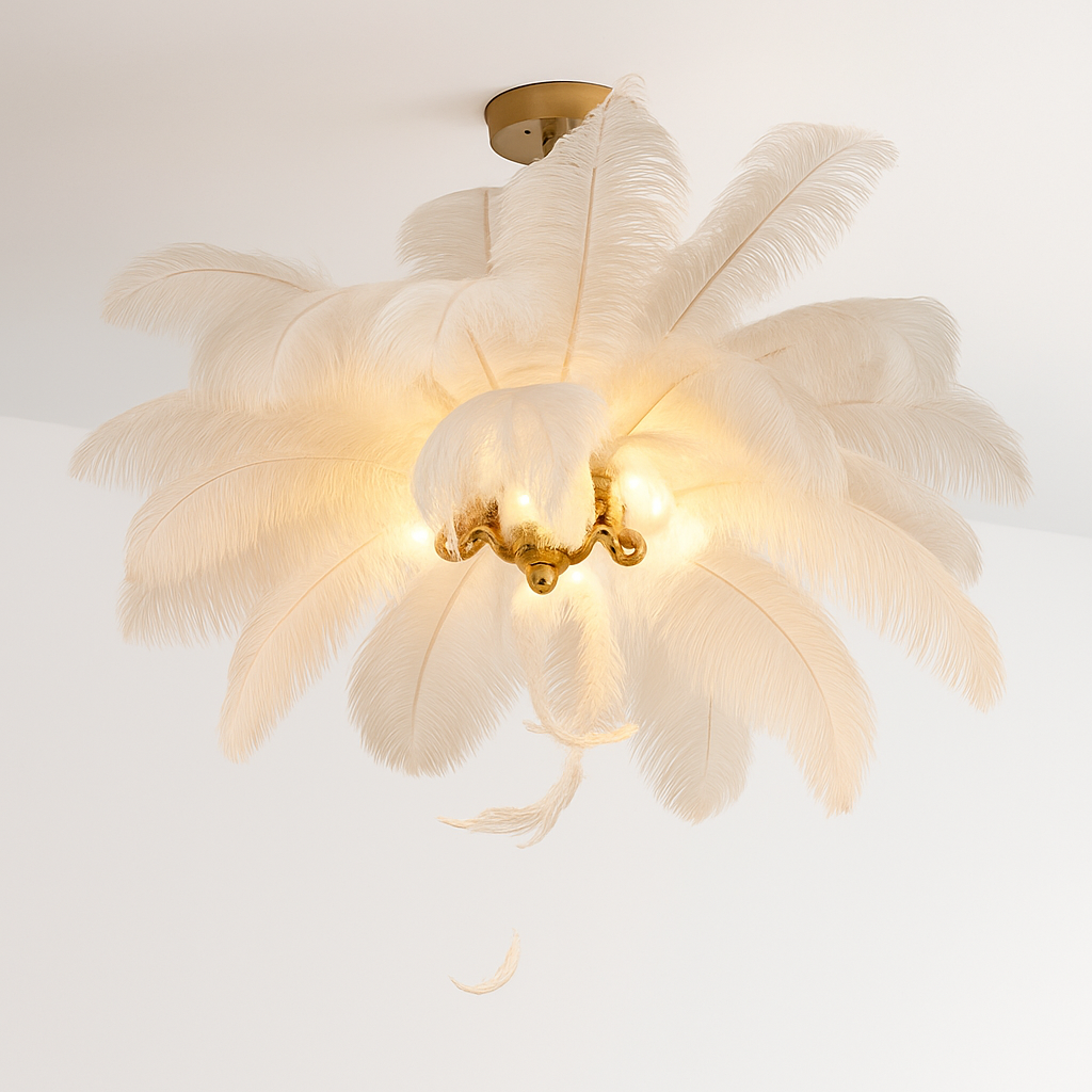 lustre nordique en plumes d'autruche naturelles suspendu