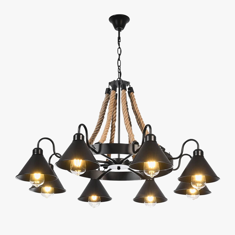 Lustre — Style industriel en ferronnerie et corde de chanvre