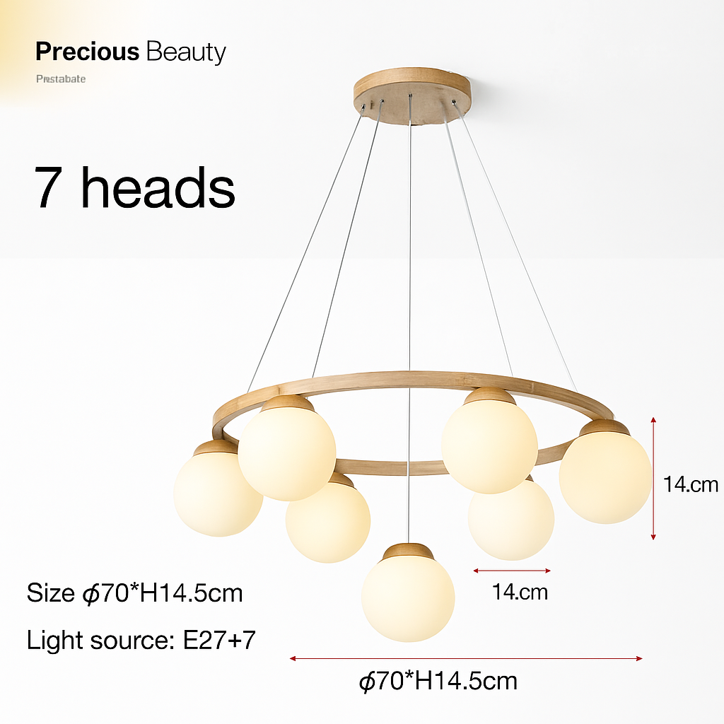 Lustre — Suspendu en bois avec lampe en verre moderne