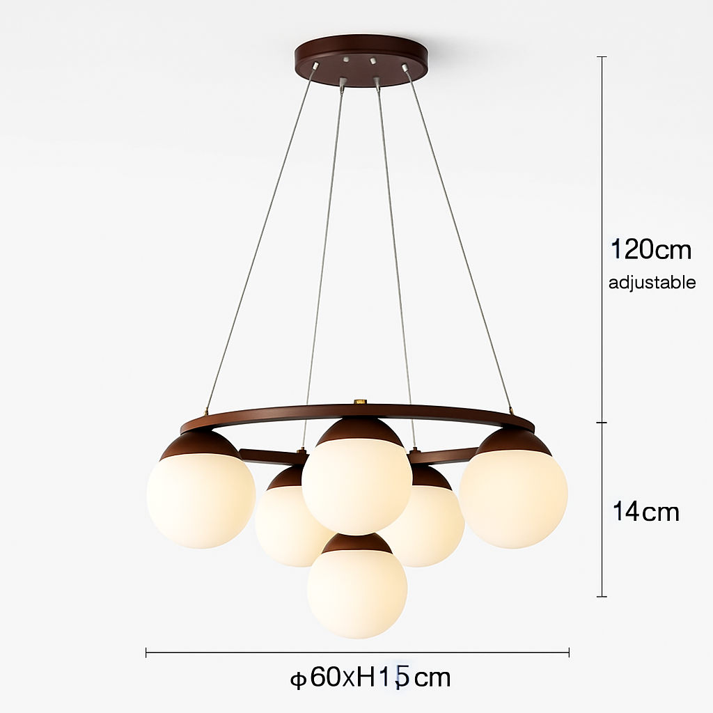 Lustre — Suspendu en bois avec lampe en verre moderne
