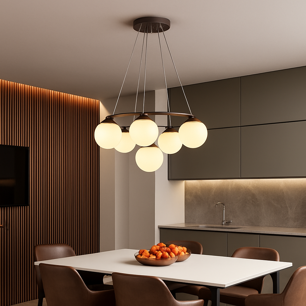 Lustre — Suspendu en bois avec lampe en verre moderne