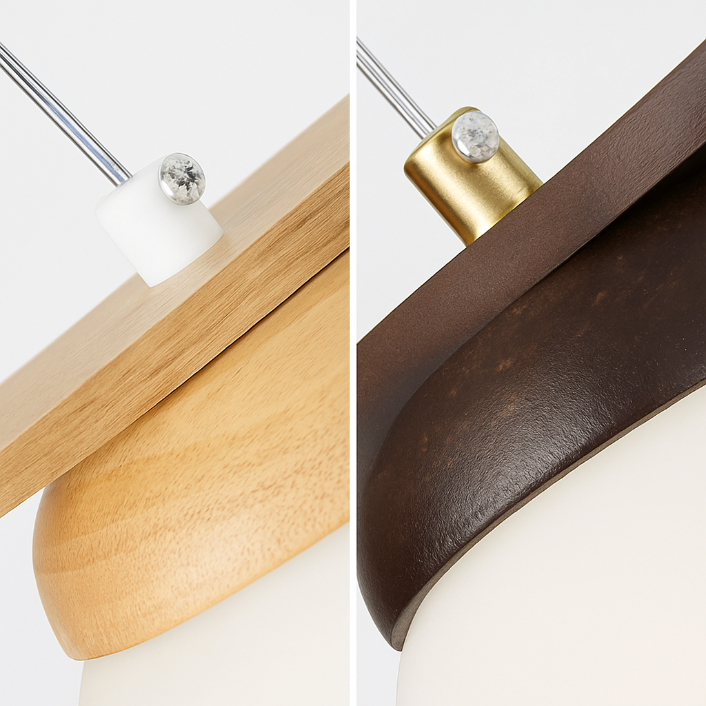 Lustre — Suspendu en bois avec lampe en verre moderne
