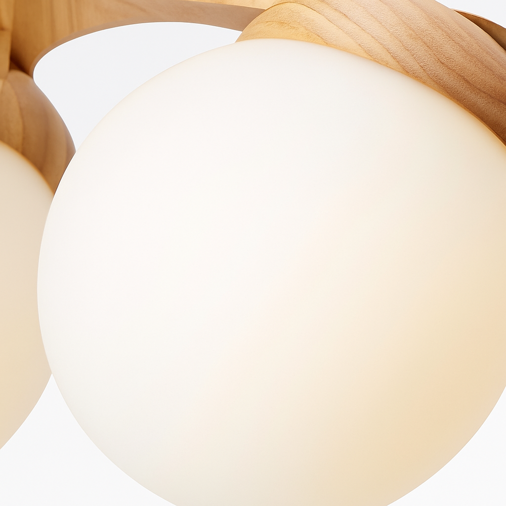 Lustre — Suspendu en bois avec lampe en verre moderne