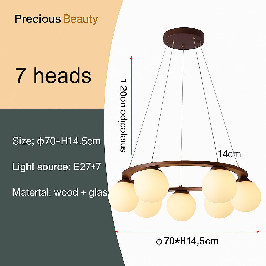 Lustre — Suspendu en bois avec lampe en verre moderne