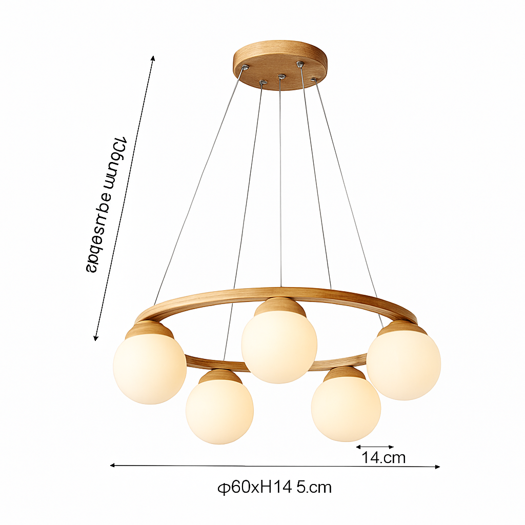 Lustre — Suspendu en bois avec lampe en verre moderne