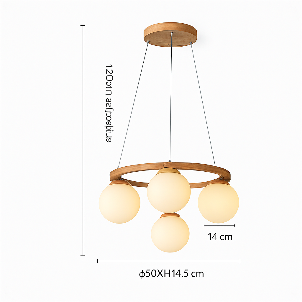 Lustre — Suspendu en bois avec lampe en verre moderne