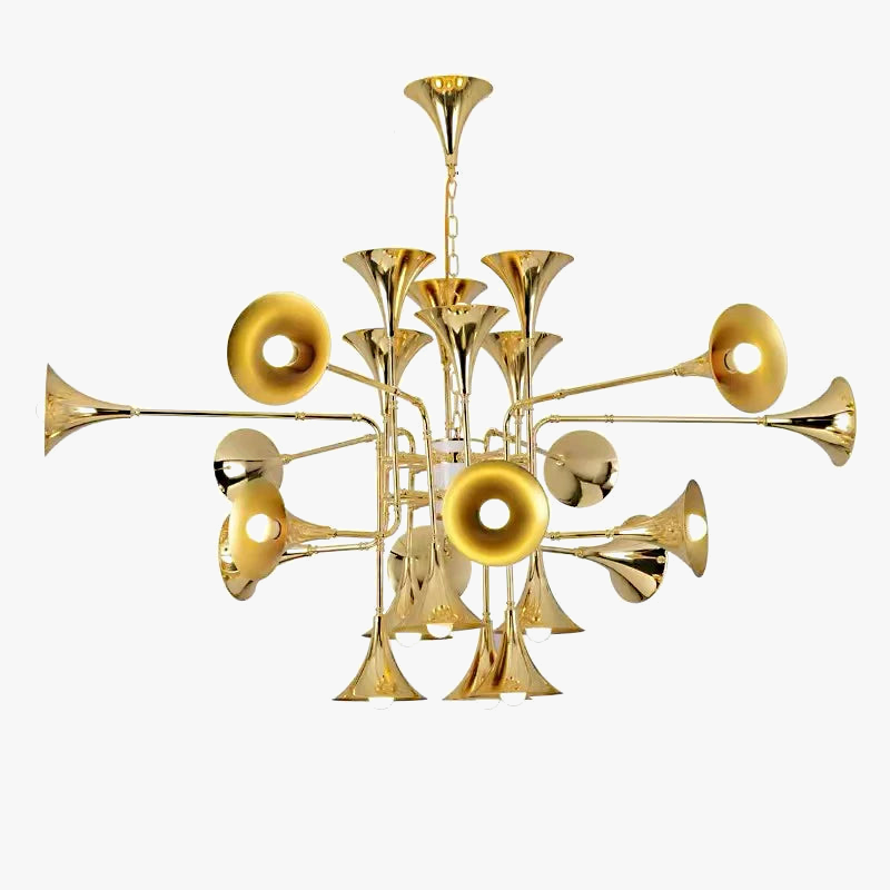 Lustre — Trompette dorée à plusieurs têtes design moderne
