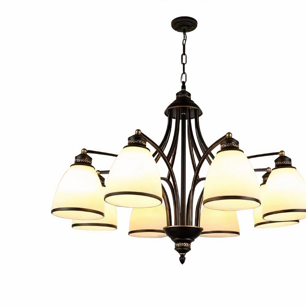 Lustre vintage Mona suspendu, avec cinq abat-jours en verre clair