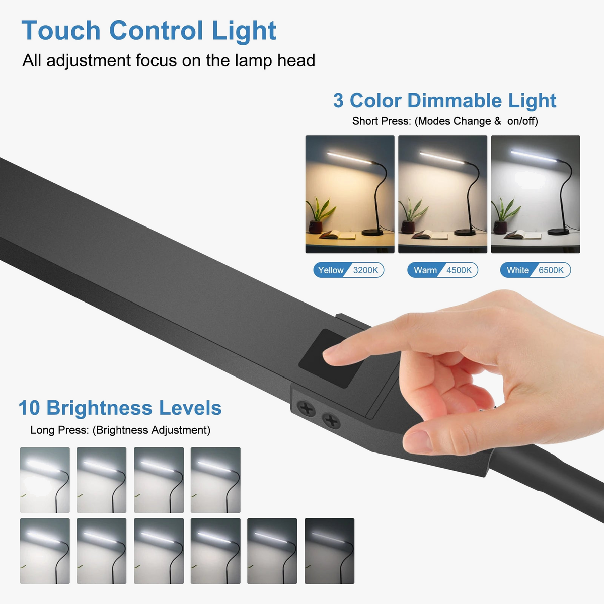 Suspension — NEWACALOX pince de bureau barre d'écran suspension lumière 360 ° rotatif pliant bras Flexible Support 108 pièces LED SMD Protection des yeux lampe de bureau
