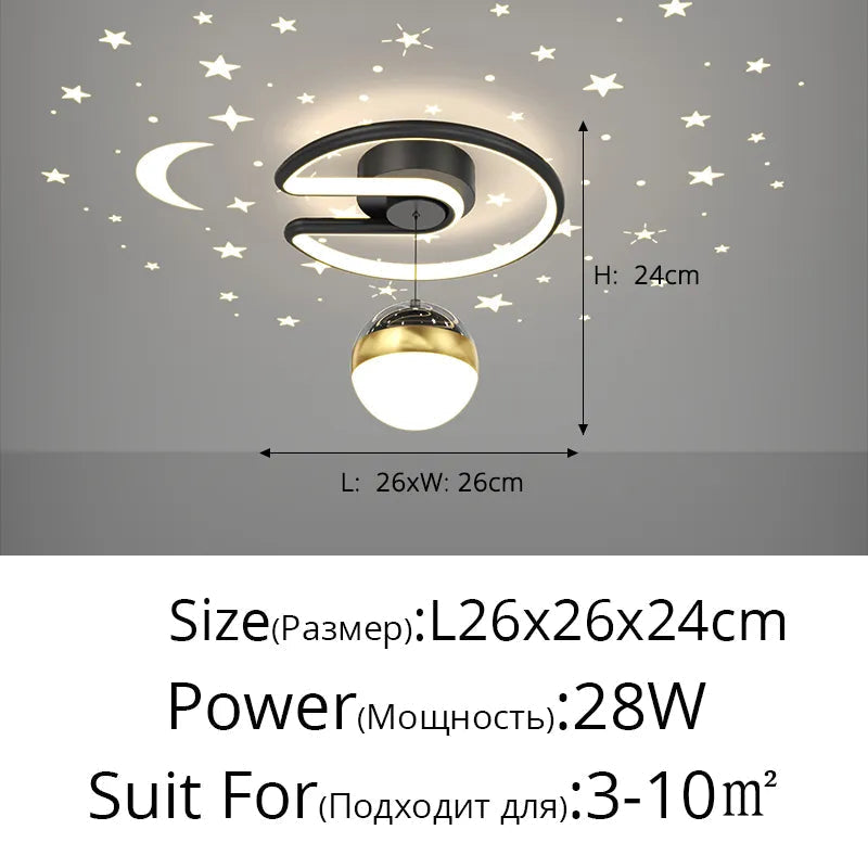 Plafonnier — Noir gris 28W LED plafonnier pour couloir boule de verre nuances Foyer allée éclairage intérieur Luminaire Lustre effet étoile
