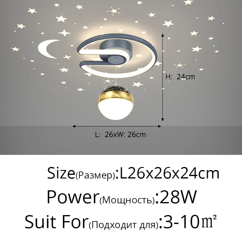 Plafonnier — Noir gris 28W LED plafonnier pour couloir boule de verre nuances Foyer allée éclairage intérieur Luminaire Lustre effet étoile