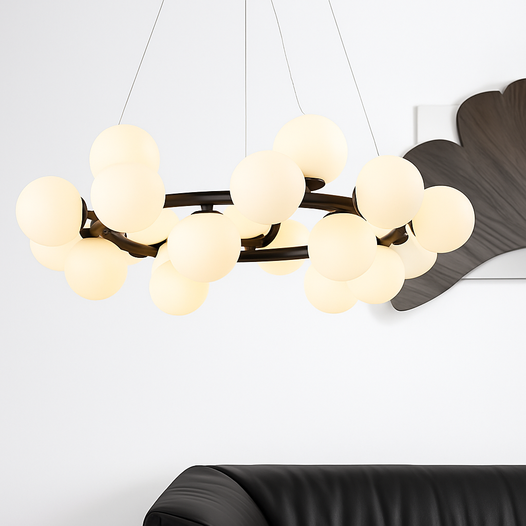 Suspension — Nordique LED ronde lustre boule de verre or noir suspension lampe restaurant cuisine salon anneau décor à la maison luminaires