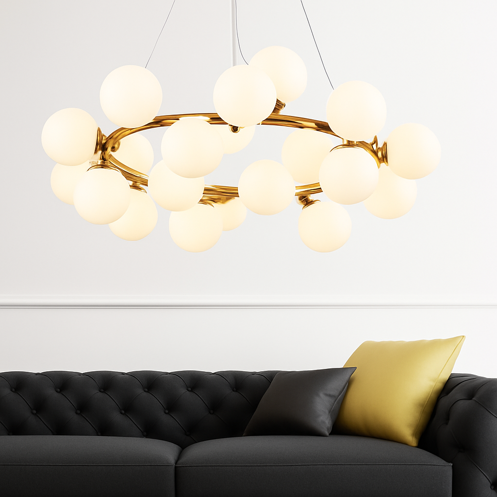 Suspension — Nordique LED ronde lustre boule de verre or noir suspension lampe restaurant cuisine salon anneau décor à la maison luminaires