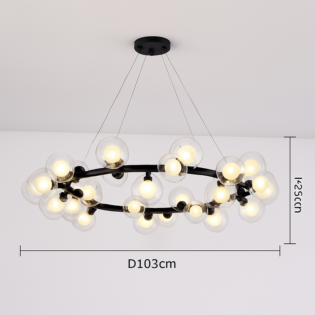 Suspension — Nordique LED ronde lustre boule de verre or noir suspension lampe restaurant cuisine salon anneau décor à la maison luminaires